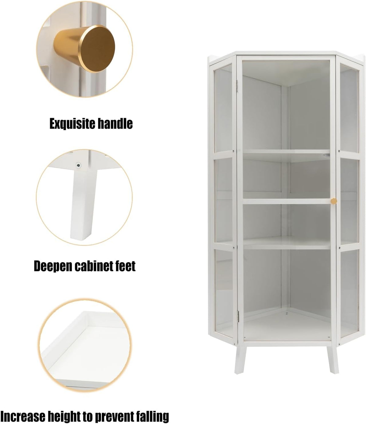 White 3-Tier Corner Storage Cabinet with Clear Door Z44216