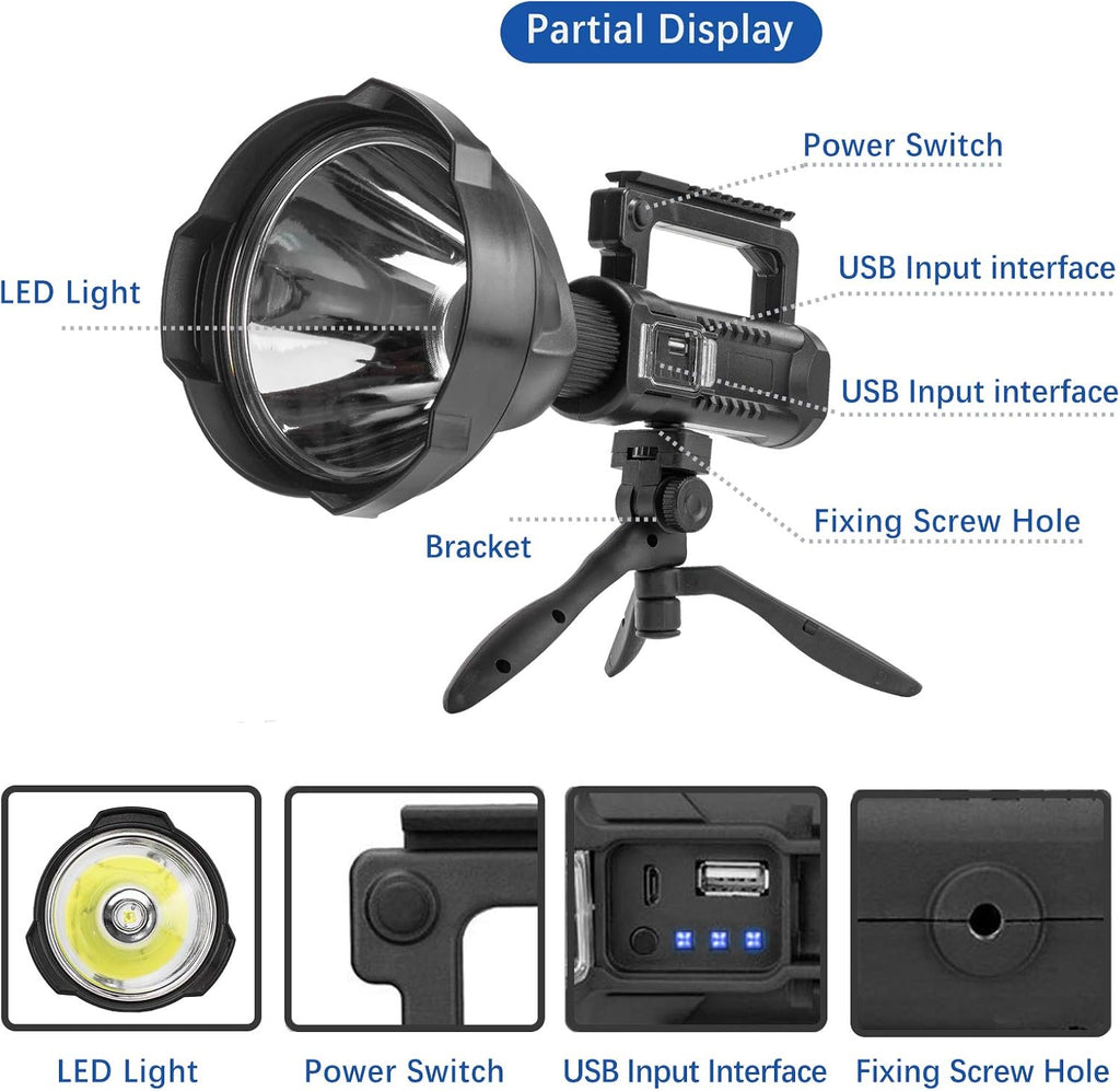 LED Rechargeable Spotlight 90000 Lumen 4 Modes Waterproof Handheld Flashlight M470978