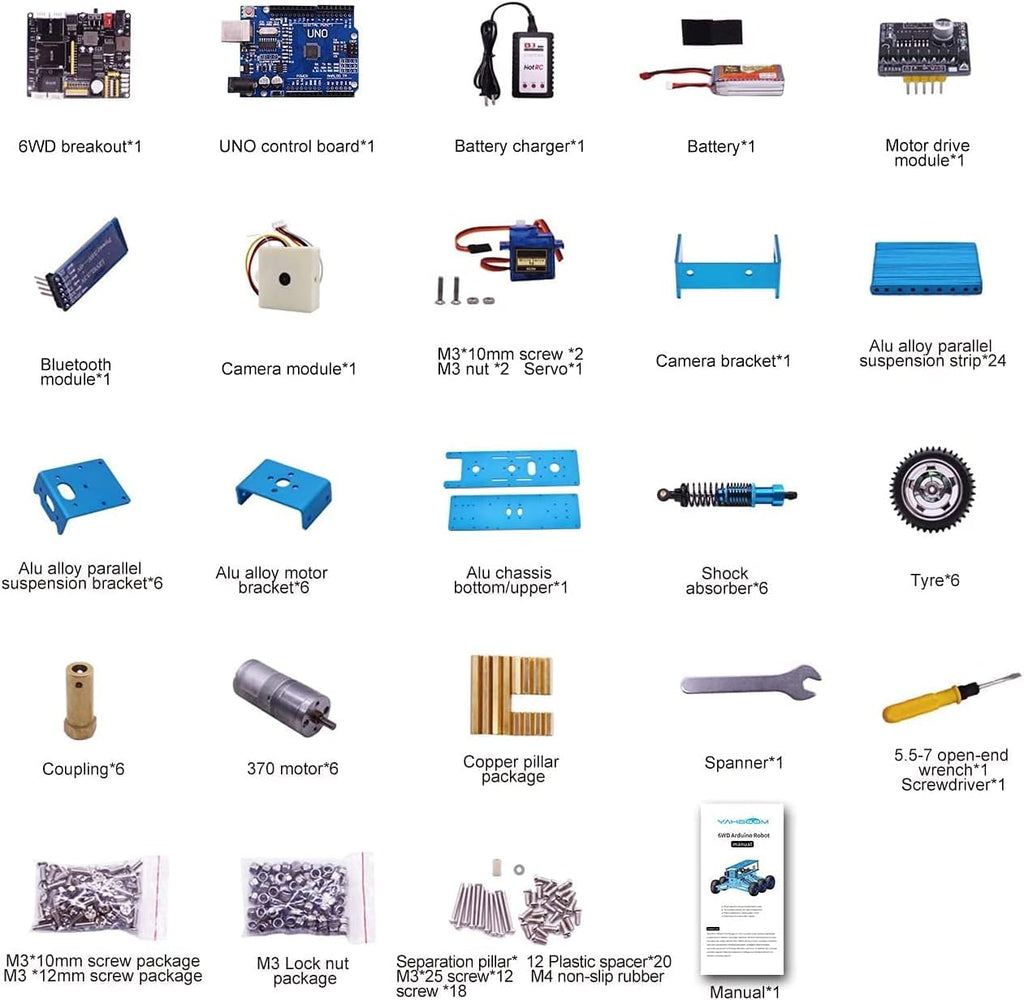 6WD Robot Kit with Camera DIY Programmable RC Car P259