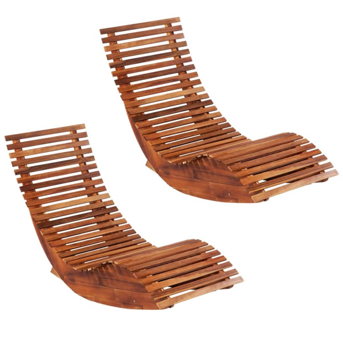 2 Pcs Acacia Wood Rocking Sun Loungers U53525