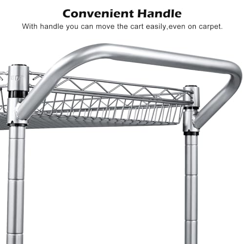 3 Tier Wire Rolling Utility Cart with Wheels and Handle Bar D93878