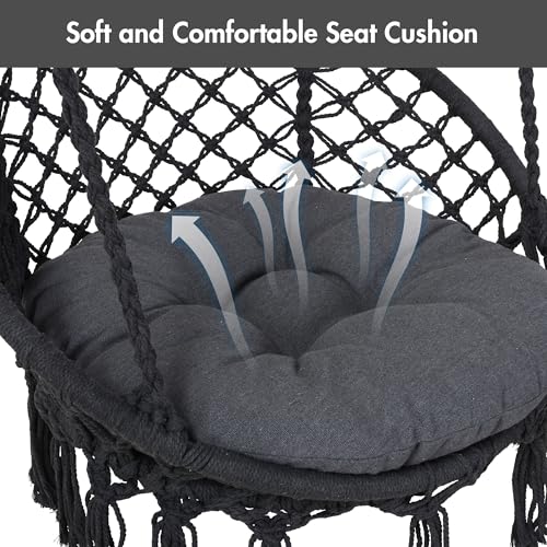 Macrame Hammock Chair with Stand, Heavy Duty Hanging Chair Stand, Includes Seat Cushion, Max 400 Lbs, Natural Y588754