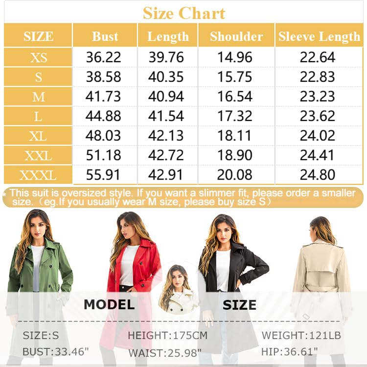 Women's Long Double Breasted Water Resistant Trench Coat with Belt J2915
