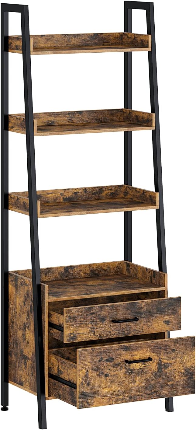 4 Tier Wood Ladder Shelf with 2 Drawers M2335