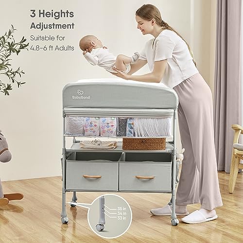Grey Foldable Baby Changing Table with 2 Storage Baskets W920186