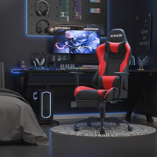Black Gaming Chair with Footrest and Massage Lumbar Support B1801