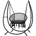 Macrame Hammock Chair with Stand, Heavy Duty Hanging Chair Stand, Includes Seat Cushion, Max 400 Lbs, Natural Y588754