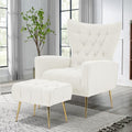 White Upholstered Boucle High Wingback Armchair with Gold Metal Legs F44254