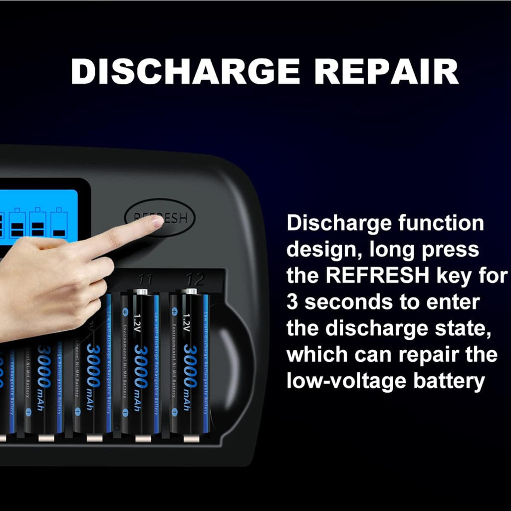12 Slot LCD Smart Rechargeable Battery Charger for AA AAA NiMH NiCD I68789