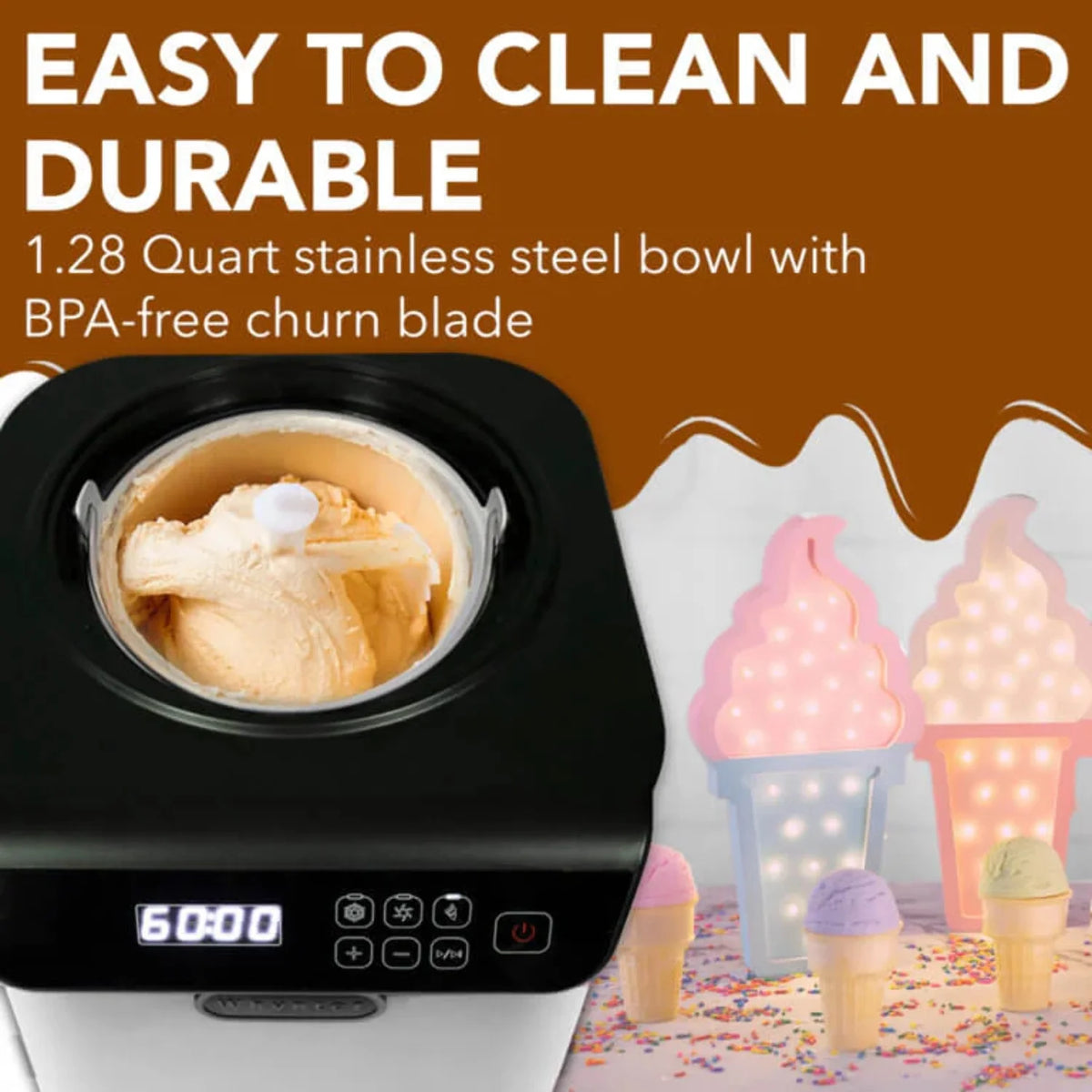 1.28 Quart Automatic Ice Cream Maker with Stainless Steel Bowl White Y441