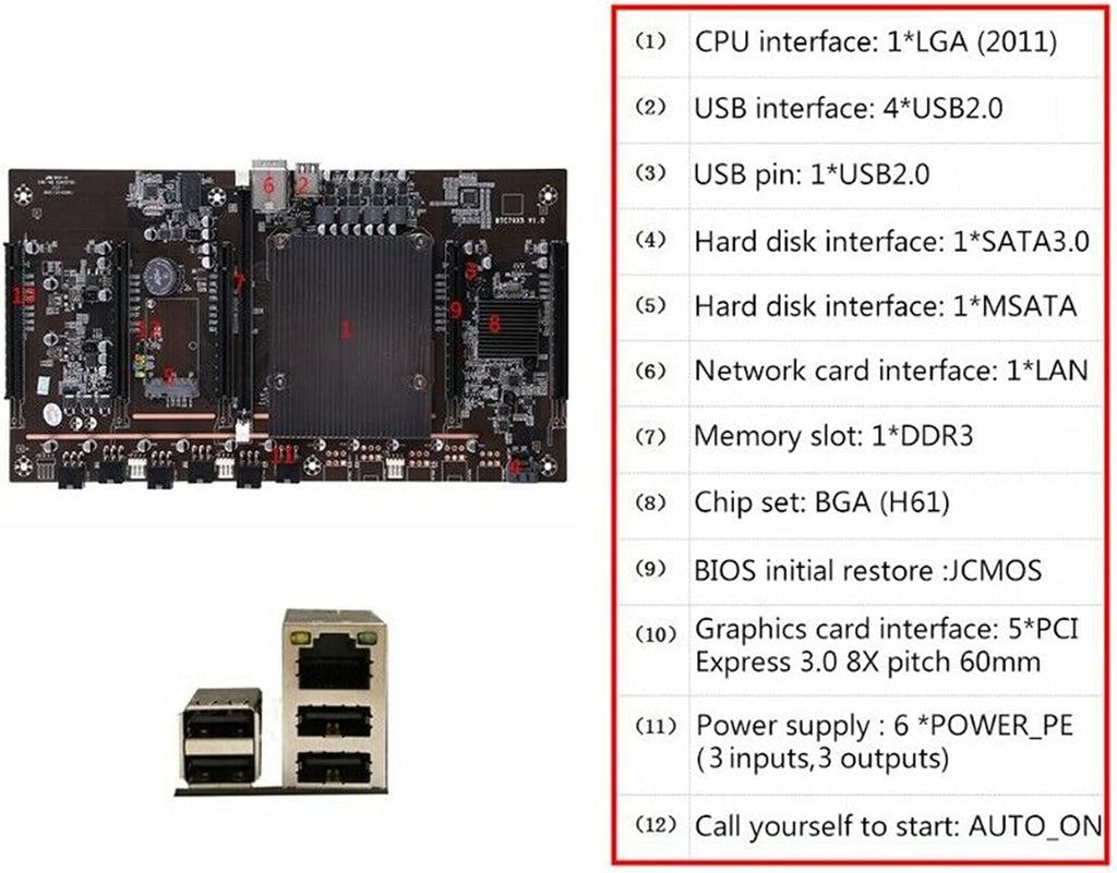 X79 LGA 2011 DDR3 Mining Motherboard with E5 2620 CPU N477