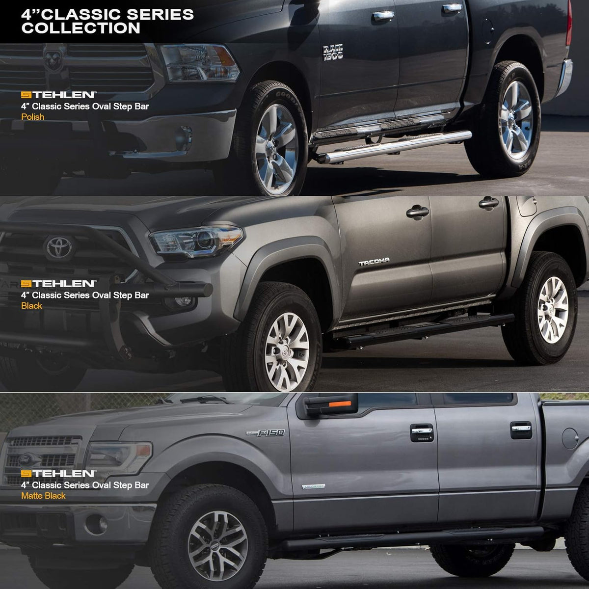 4 Oval Side Step Nerf Bars Matte Black Crew Cab B6500