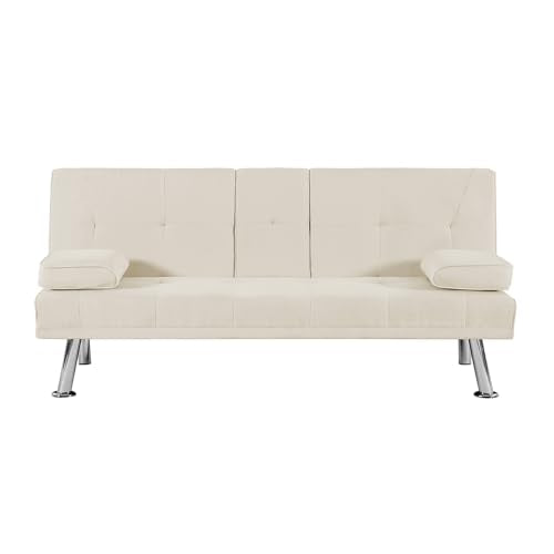 Futon Sofa Bed with Removable Armrests and 2 Cup Holders D545986