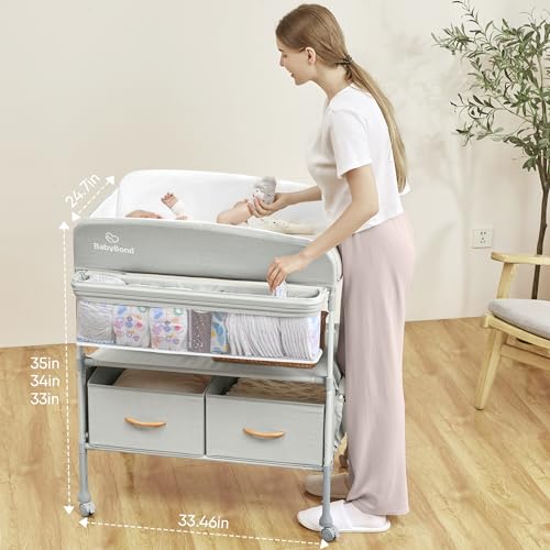 Grey Foldable Baby Changing Table with 2 Storage Baskets W920186