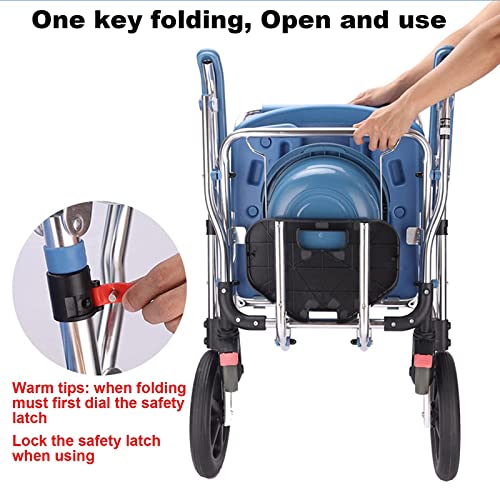 Blue 3 in 1 Folding Shower Wheelchair Bedside Commode with Pail T693