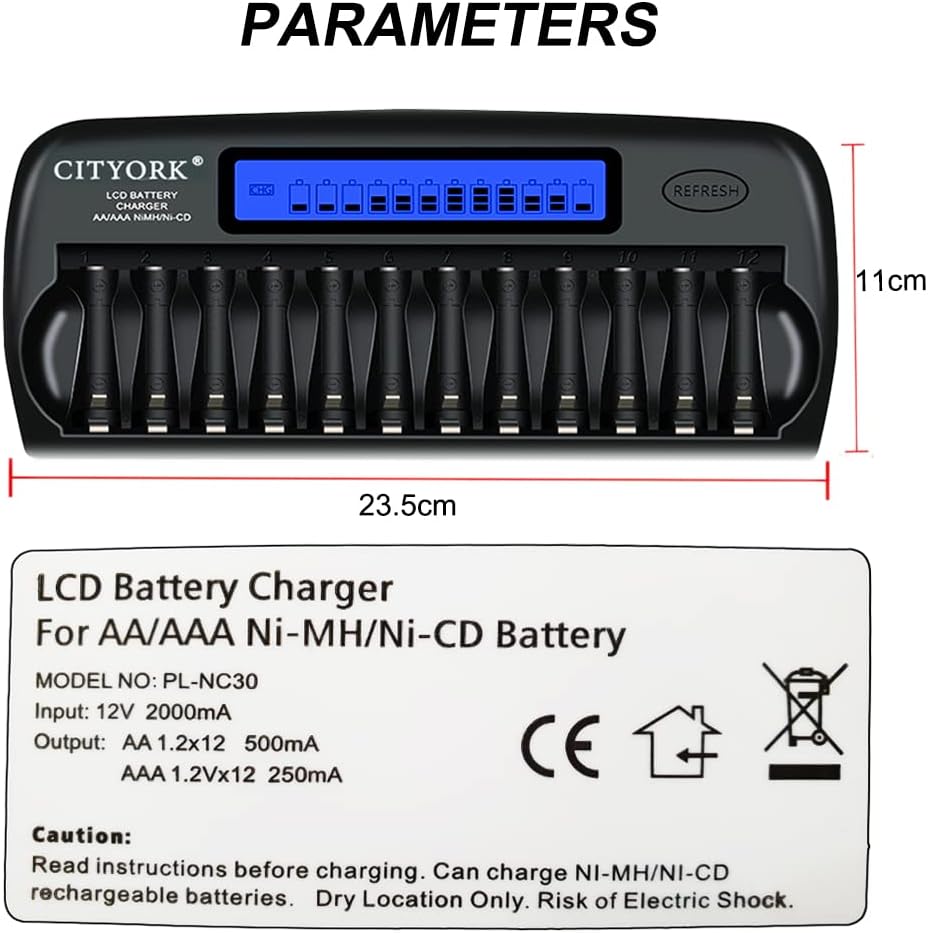 12 Slot LCD Smart Rechargeable Battery Charger for AA AAA NiMH NiCD I68789