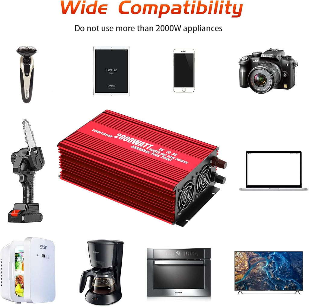 2000 Watt Power Inverter with USB Ports and AC Outlets W6199