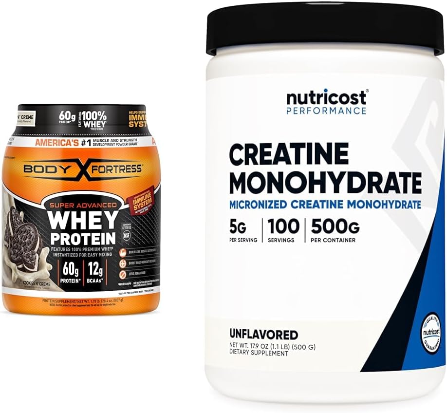 Whey Protein Powder Cookies N' Creme 2 Scoops Creatine Monohydrate Micronized Powder 5g Serv 100 Servings W600706