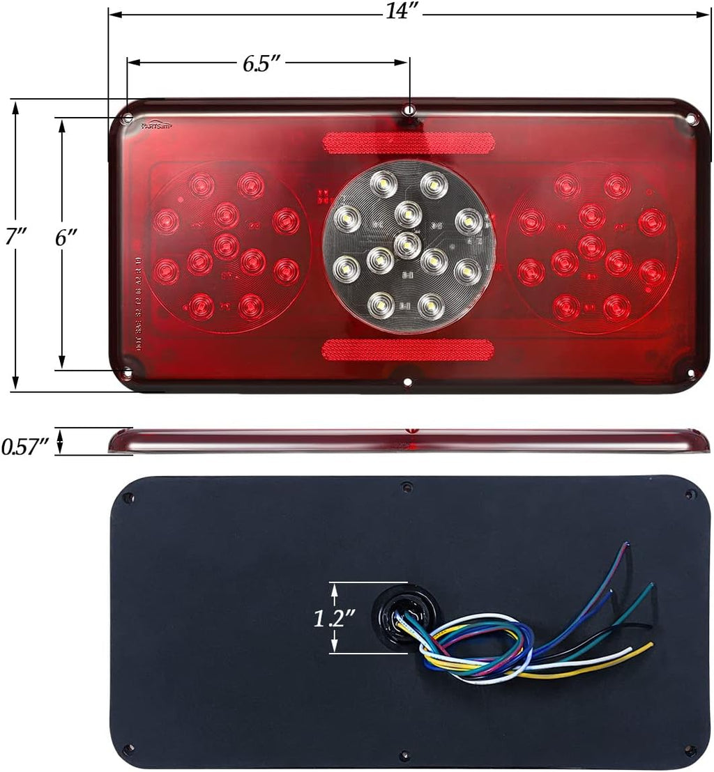 2Pcs Rectangle LED Trailer RV Tail Lights Red and White W644