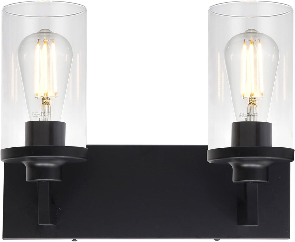 2 Light Matte Black Wall Sconces with Cylinder Glass Shade G60187
