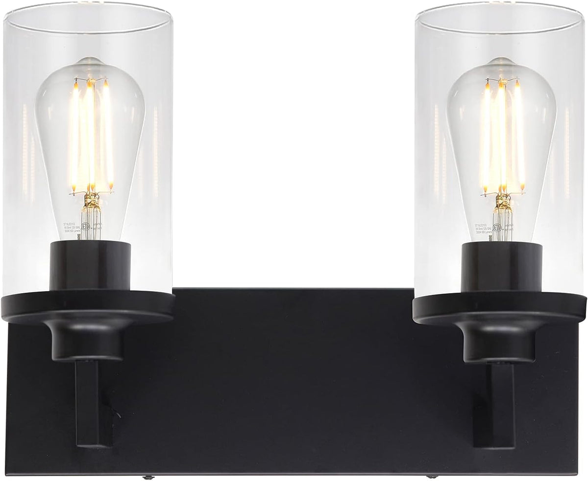 2 Light Matte Black Wall Sconces with Cylinder Glass Shade G60187