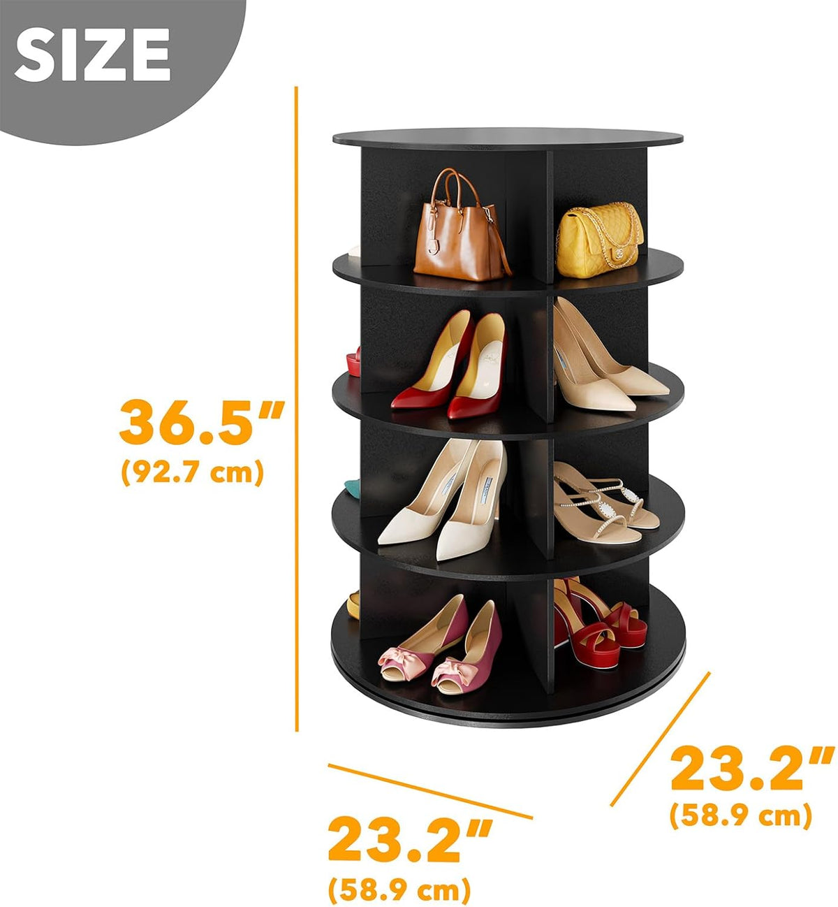 4 Tier Black Rotating Shoe Rack E19150
