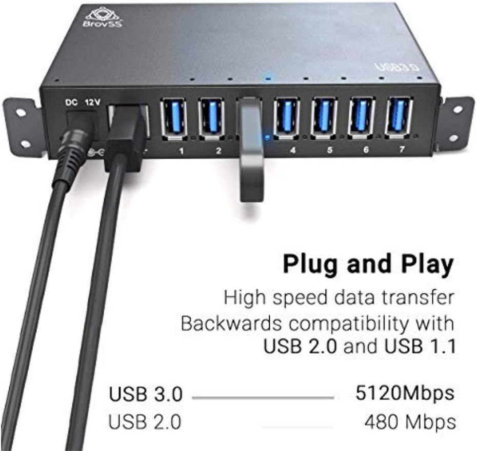 7 Port USB 3.0 Powered Hub with 12V 3A Power Adapter (Black) S617873