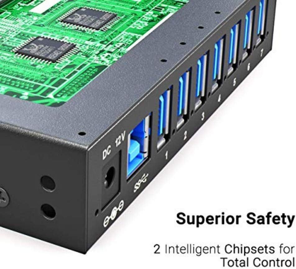 7 Port USB 3.0 Powered Hub with 12V 3A Power Adapter (Black) S617873