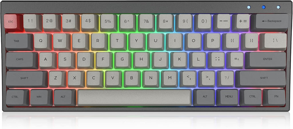 60% Mechanical Gaming Keyboard Hot Swappable RGB Backlit 61 Key Wireless Wired Programmable Black Q67984