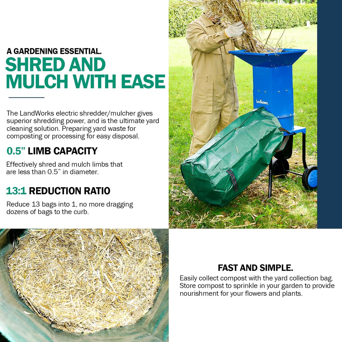 Electric Leaf Mulcher Shredder 120V AC 11" Cutting Blade A3196