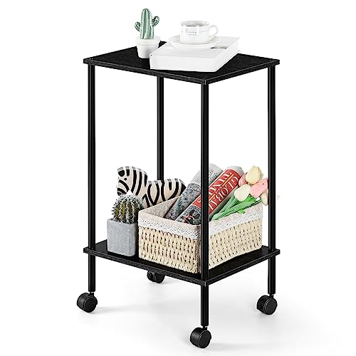 Black 2-Tier End Table Set of 2 with Wheels Z49349