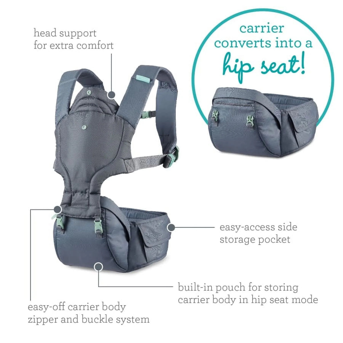 Gray 5-in-1 Hip Seat Baby Carrier W538