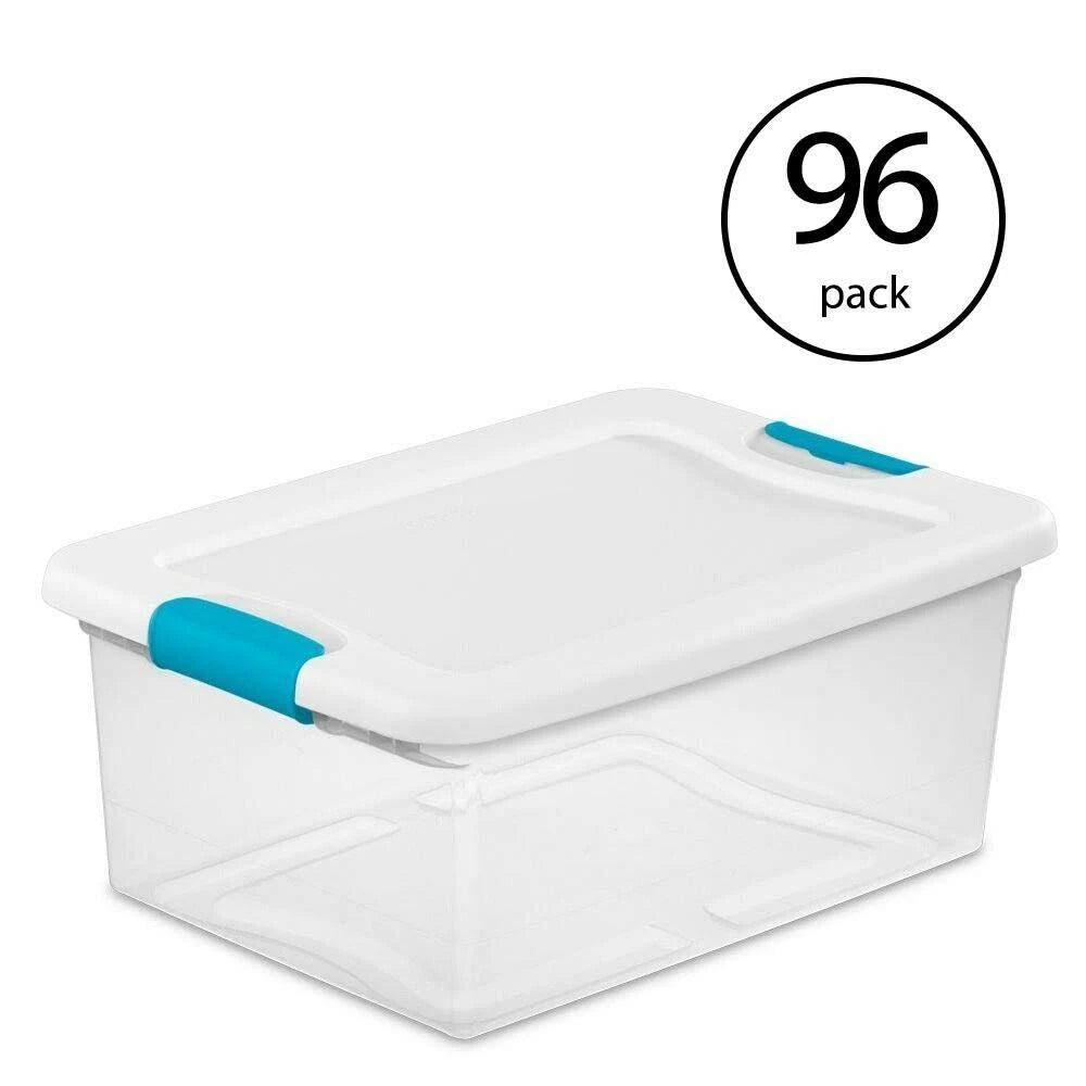 15-Qt. Clear Stackable Latching Storage Box Container (96 Pack) Y82303