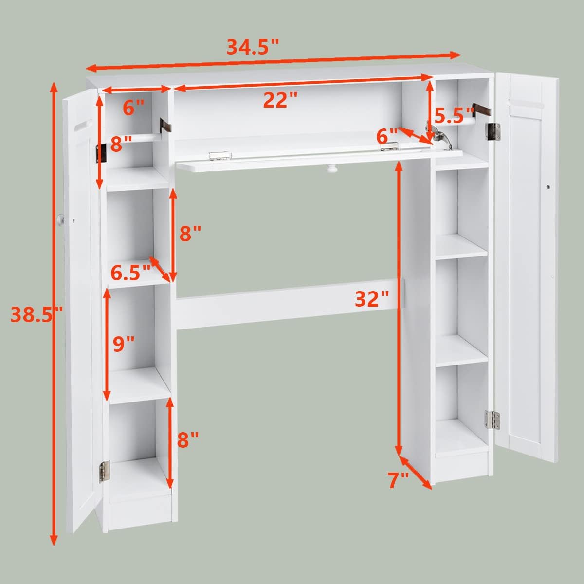 White Freestanding Over The Toilet Cabinet with 2 Side Doors K61105