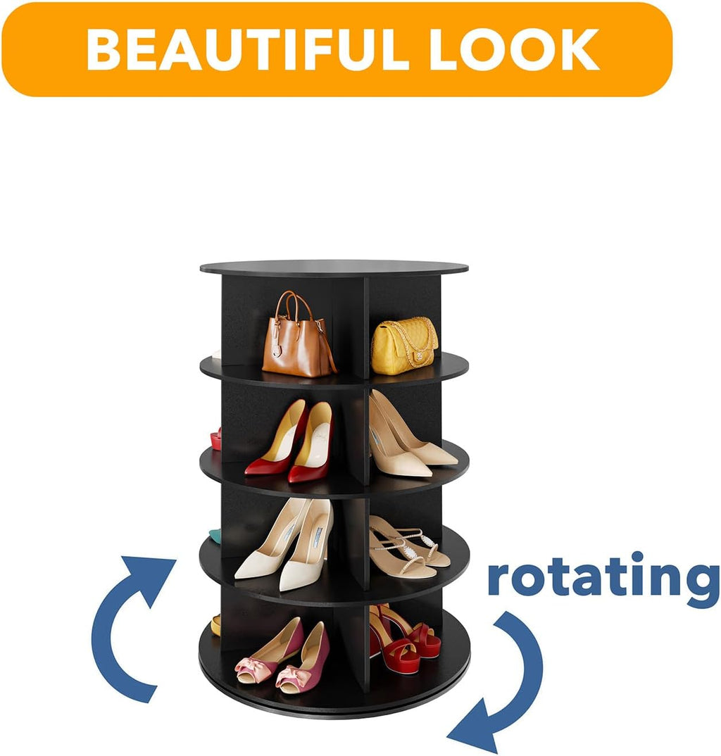 4 Tier Black Rotating Shoe Rack E19150