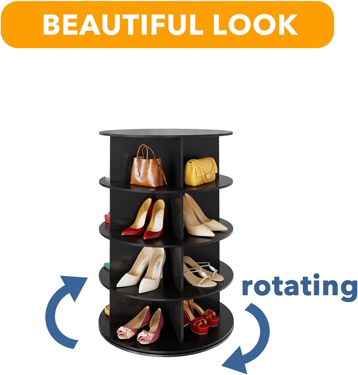 4 Tier Black Rotating Shoe Rack E19150