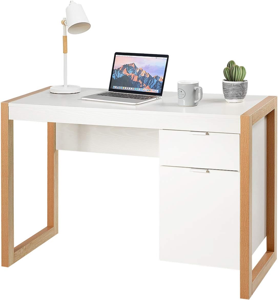 White Computer Desk with Drawer & Cabinet H2703