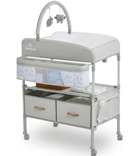Grey Foldable Baby Changing Table with 2 Storage Baskets W920186