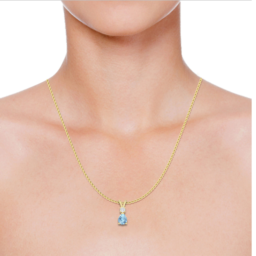 1.55 Carat 14K Yellow Gold Aquamarine and Round Lab Grown Diamond Solitaire Pendant Necklace J790610