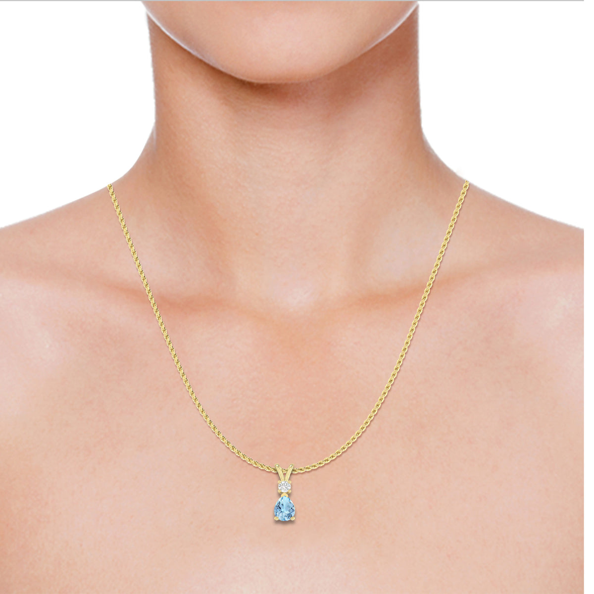 1.55 Carat 14K Yellow Gold Aquamarine and Round Lab Grown Diamond Solitaire Pendant Necklace J790610