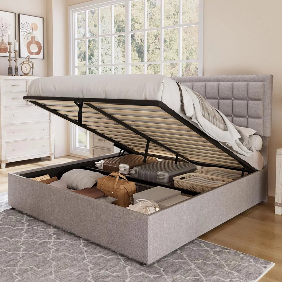 King Size Lift Up Storage Upholstered Platform Bed Frame P180