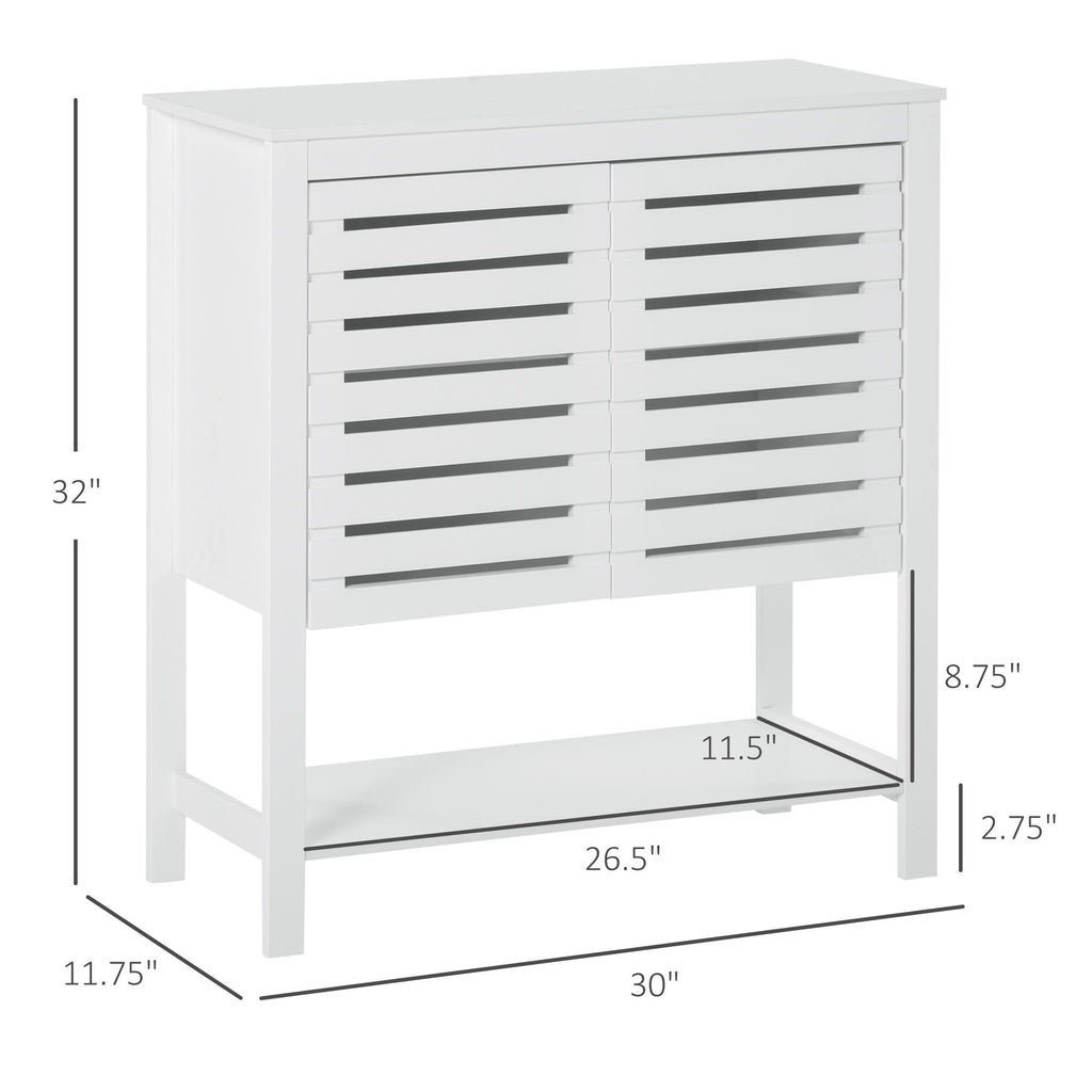 White Media Console Cabinet with Slat Double Doors and Adjustable Shelf J296317