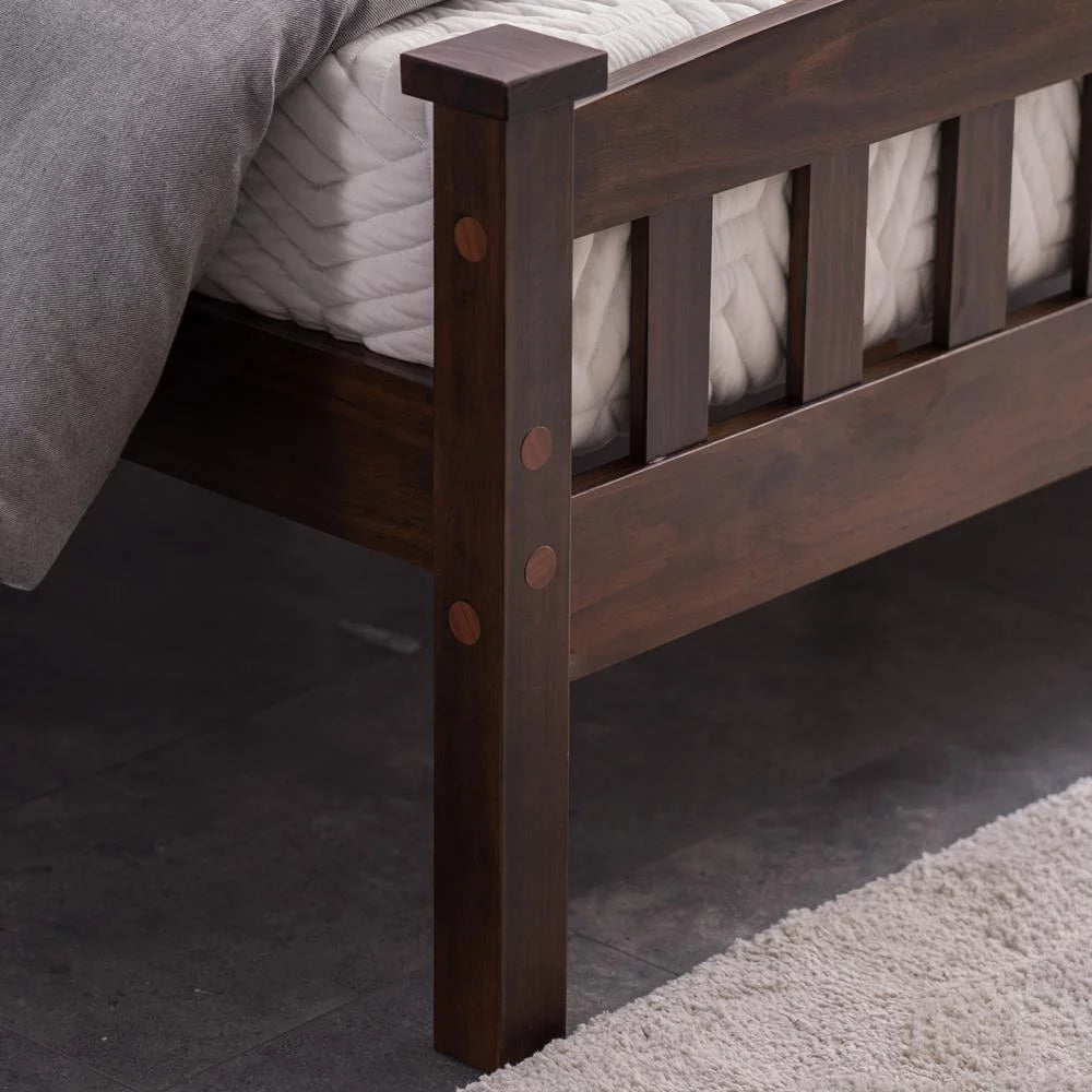 Walnut Full Wood Platform Bed with Headboard and Footboard F73330