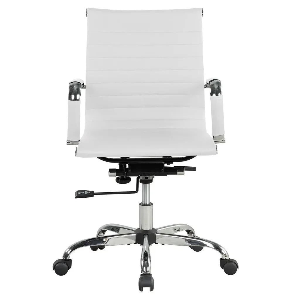 White Ribbed Back PU Leather Office Chair D269
