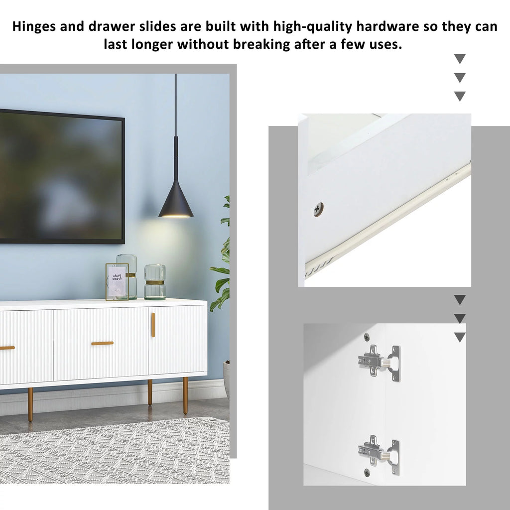 White Wood TV Stand with 2 Drawers and Cabinets U4820