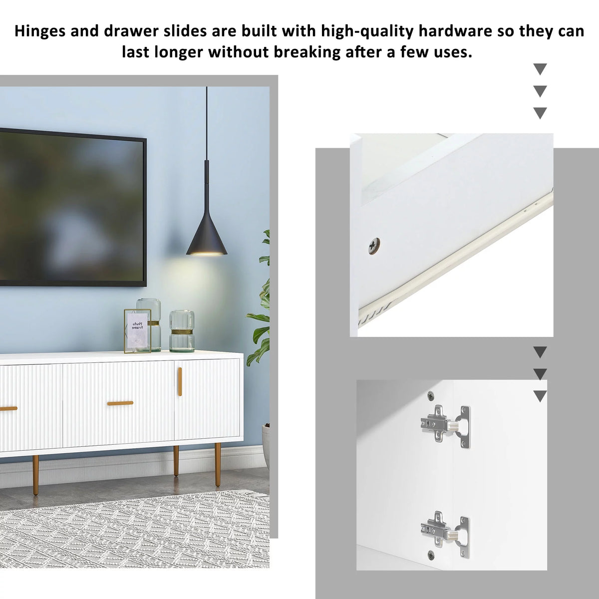 White Wood TV Stand with 2 Drawers and Cabinets U4820