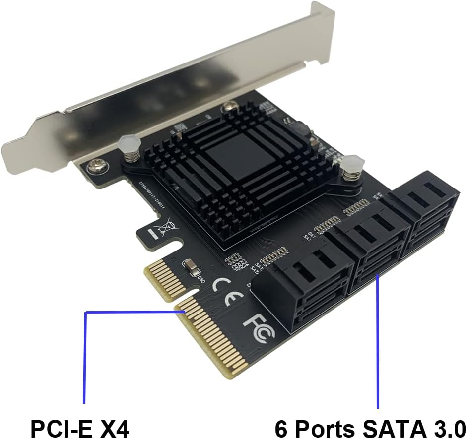 6 Ports PCIe x4 to SATA 3.0 6Gbps Expansion Controller Adapter Card with 6 SATA Cables and Low Profile Bracket, Pack of 2 J5903