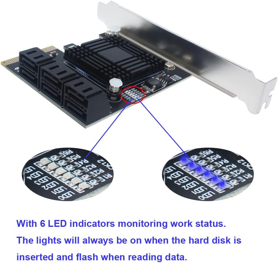 6 Ports PCIe x4 to SATA 3.0 6Gbps Expansion Controller Adapter Card with 6 SATA Cables and Low Profile Bracket, Pack of 2 J5903
