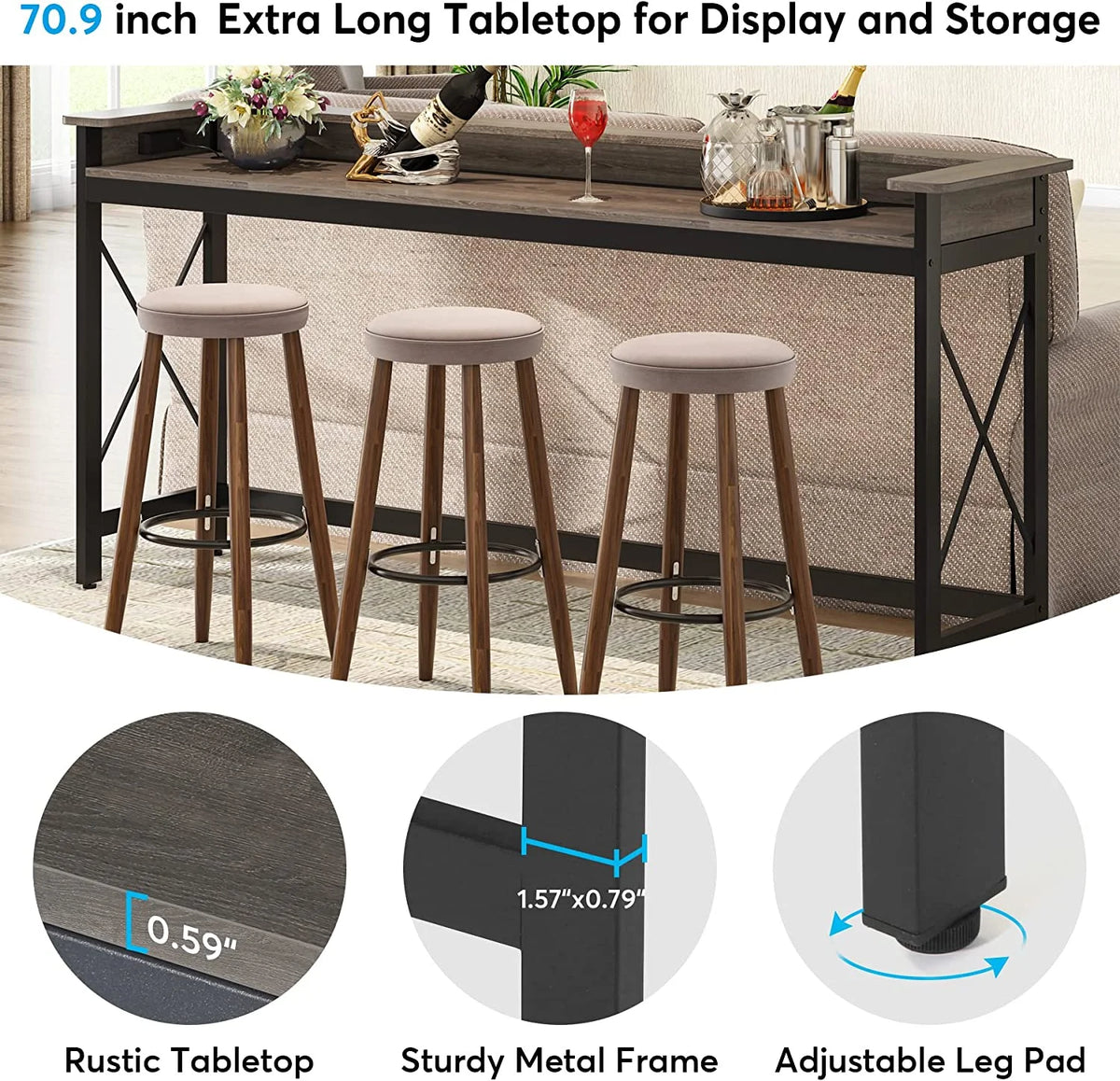 Grey 70.9 inch Console Table with Outlets and USB Ports Z63283