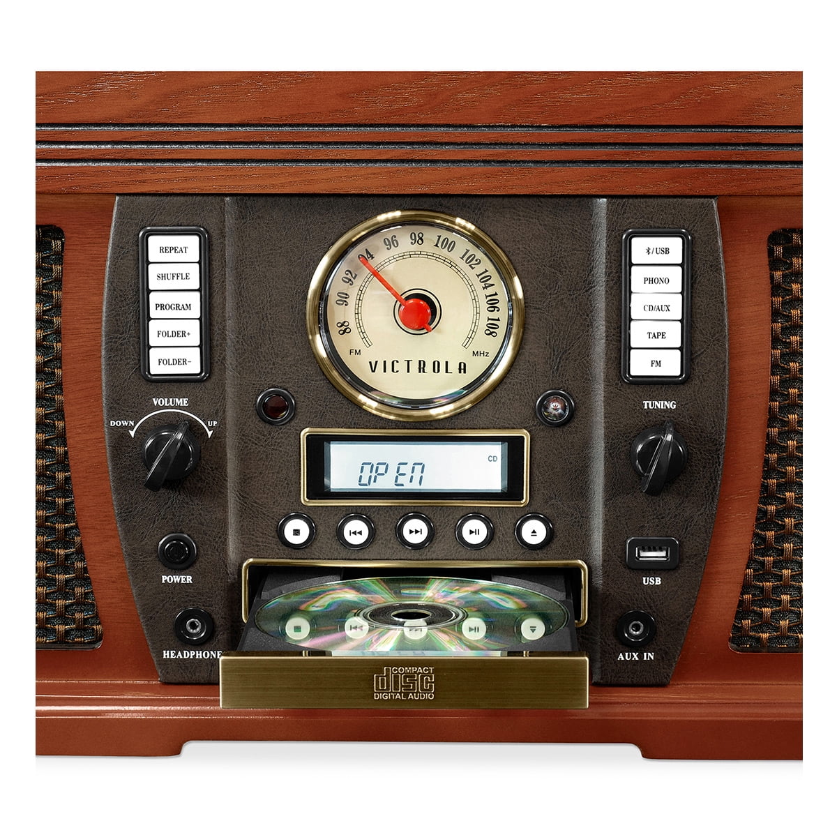 Mahogany Bluetooth Turntable with Built-in Stereo Speakers A8692